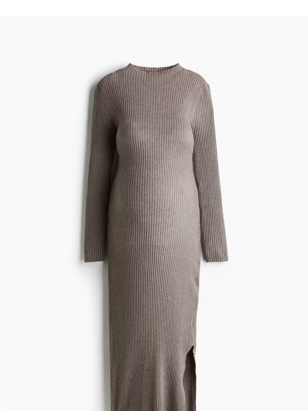 H&M Mama Ribbed Long-Sleeve Maxi Dress in Taupe